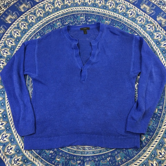 J. Crew sweater linen slouchy royal blue V neck - Picture 2 of 8